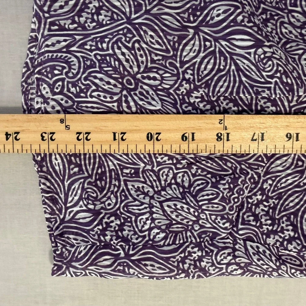 LOFT Women's L Blouse Purple Paisley Floral Puff Sleeve V-Neck Office Formal NEW